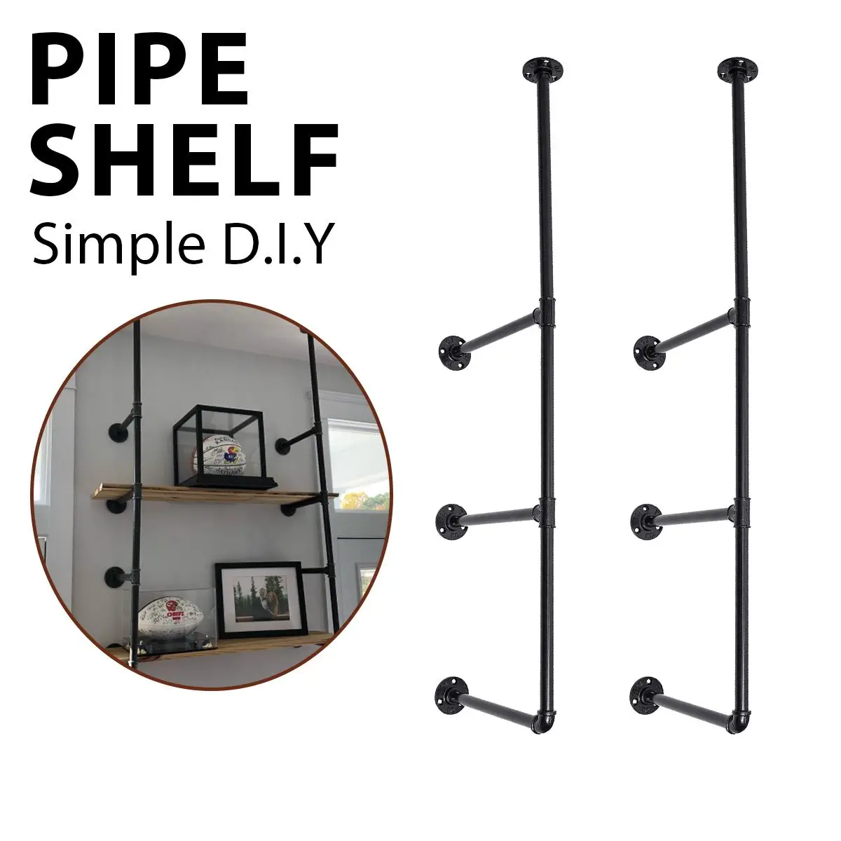 

2Pcs KINGSO Industrial Retro Wall Mount Iron Pipe Shelf Hung Bracket DIY Storage Shelving Bookshelf Storage Holders & Racks