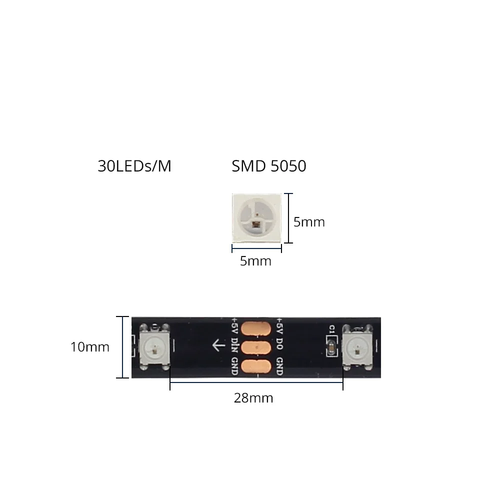 5 м DC5V WS2812 Светодиодная лента 5050 RGB 30 пикселей dream color smart LED pixel полоса WS2812B