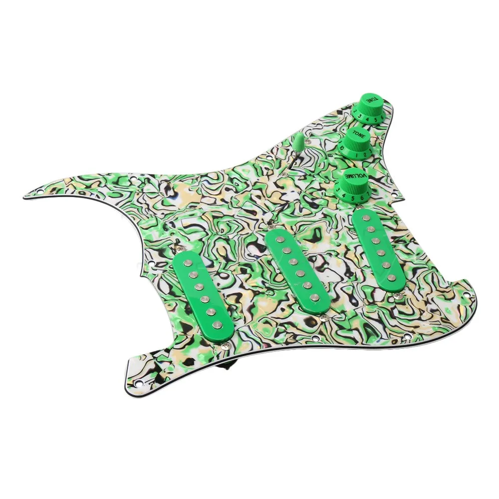 

Yibuy Green Shell 3-ply 5 Way Loaded Prewired Pickguard SSS Pickup for Electric Guitar Replacement