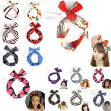 New arrival Korean Lovely Dot Rabbit Bunny Ear Ribbon Metal Wire Headband Bow Hair Band Accessories