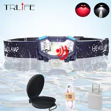 Мини USB Перезаряжаемый светодиодный налобный фонарь с датчиком движения, красный светодиодный головной светильник для велосипеда, уличный походный светильник с USB