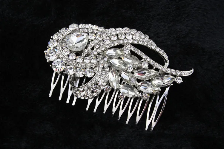   Art Deco Wave Bridal Hair Side Comb Clear Austrian Crystal (3)