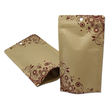 

Stand Up Aluminum Foil Kraft Paper Brown Zipper Package Bags For Coffee Nuts Storage Mylar Packaging Bag Hang Hole With Printing
