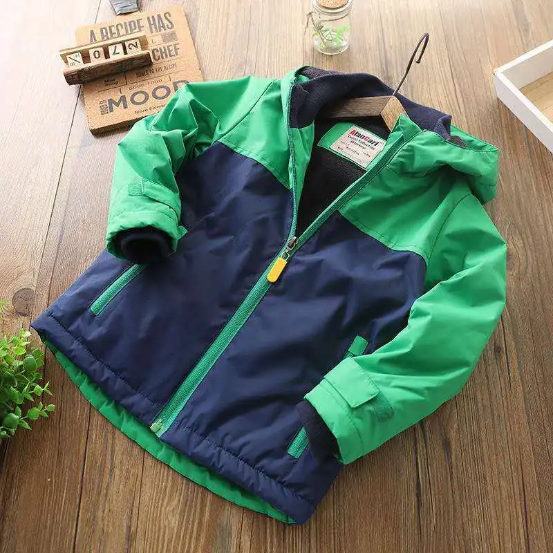 New Autumn Winter Fleece Jackets For Boy Hooded Warm Outerwear Boys Cotton-padded Windbreaker Baby Kids Coats