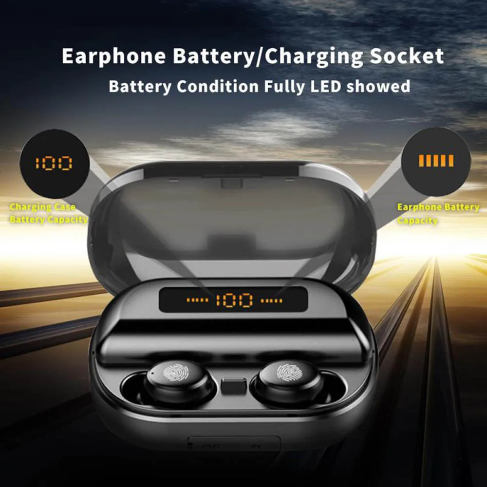 

V11 TWS Waterproof BT Earphone Wireless Headphones Torch Type 2400mAh LED Power Display Charging Box