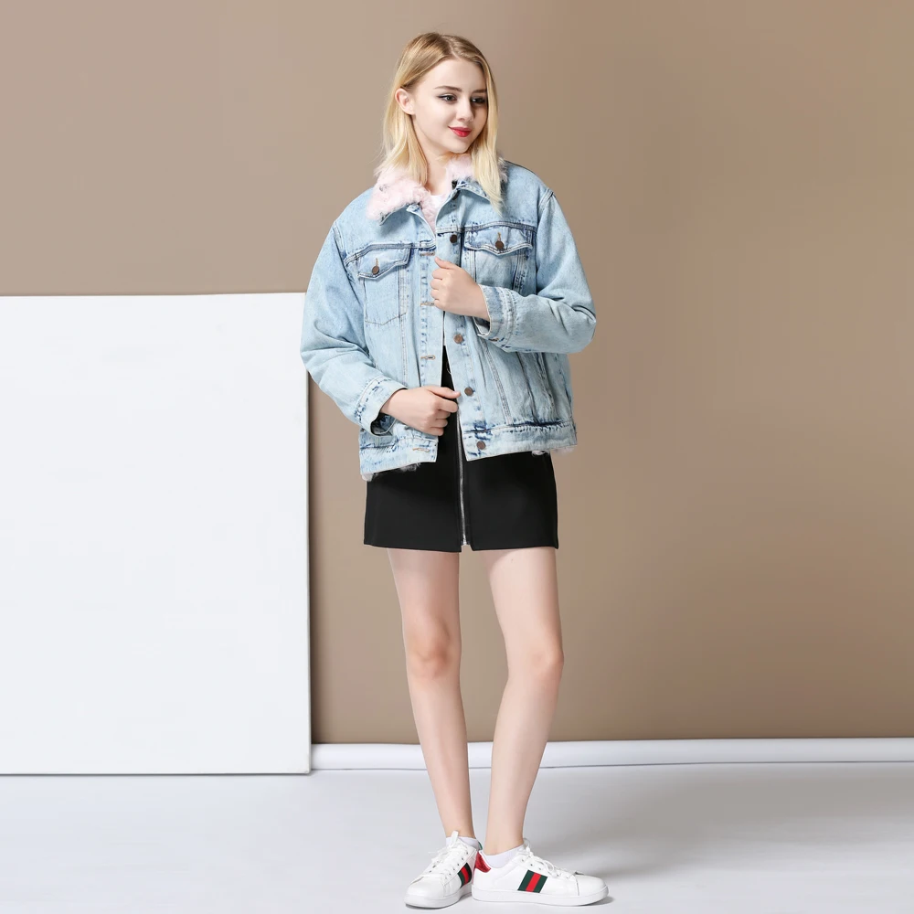 Parkas Rose Réel Agneau Jeans Femelle D'hiver Pardessus Marque Denim Manteau Doublure 2017 Femmes Laine Veste Hiver Naturel Fourrure 6tqCU