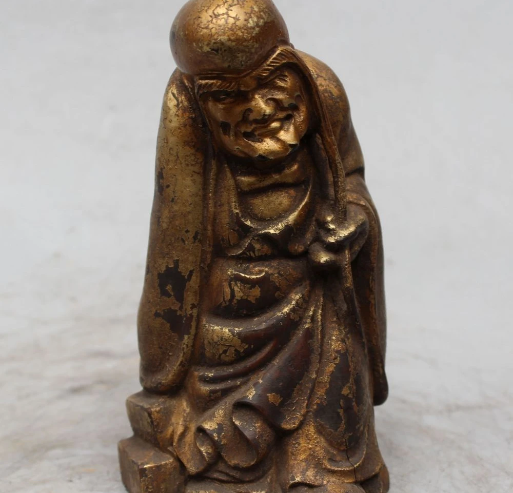 

7" Chinese Wood carve Stand Damo Bodhidharma Dharma Buddha Statue Sculpture
