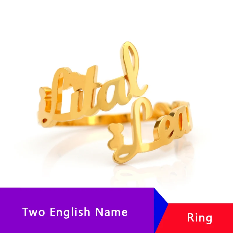 

Custom Adjustable Double Name Couple Ring Stainless Steel Anillos Bijoux Personalized Name Rings For Woman Man Bridesmaid Gift