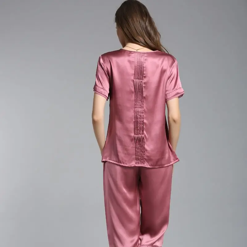 Брендовые высококачественные женские пижамные комплекты из натурального шелка, сексуальные кружевные пижамы с коротким рукавом, двухсекционные шелковые пижамы тутового цвета, домашняя одежда