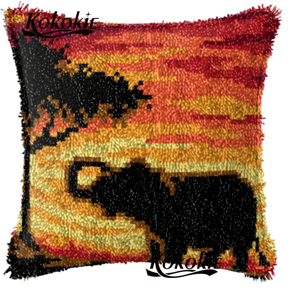 Latch hook diy rug pillow kits cross stitch elephant patterns Cushion