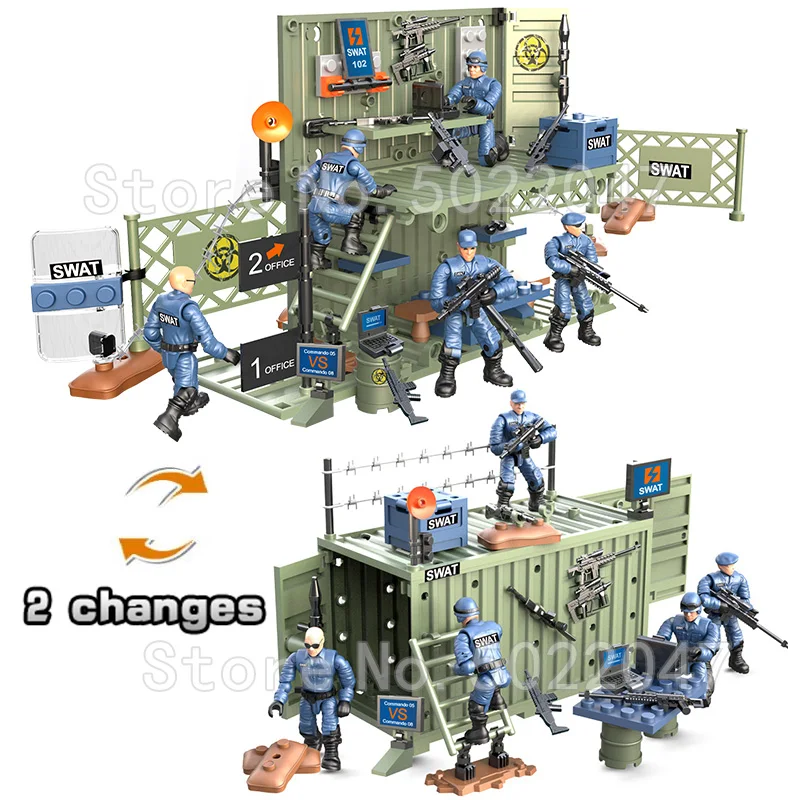 

Military Special Police Force Figures Building Blocks Army Set City Modern Container Command Weapons Moc Assemble Toy Legoinglys