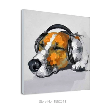 

Dog painting Wearing headphones dog pop art modern abstract canva Oil painting to the living room decorative wallpaper