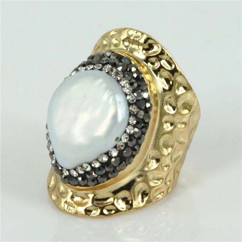 Перламутровое кольцо-манжета золотистого цвета, капля, натуральные синие камни Друза, геодное кольцо, модное ювелирное изделие
