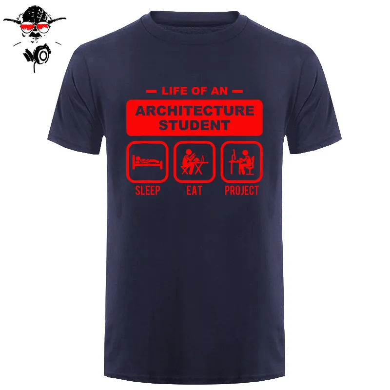Забавная Студенческая Футболка с принтом «Жизнь зодчества», мужская летняя Винтажная футболка с коротким рукавом «Born To Be An Architect», хлопковые черные футболки - Цвет: navy red