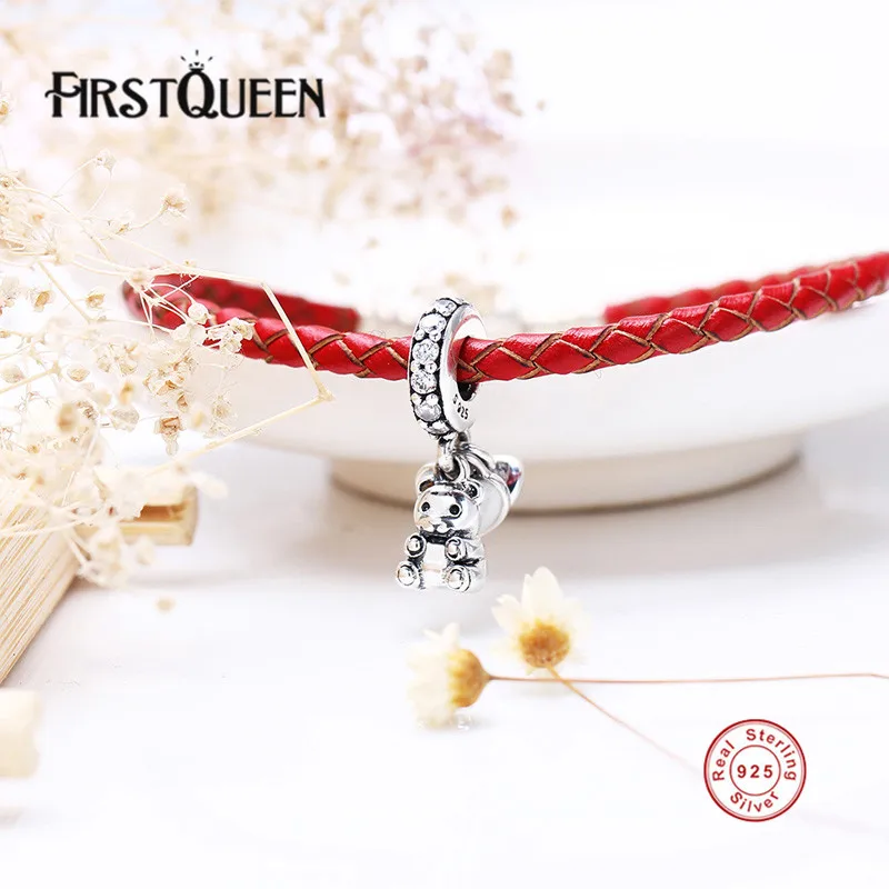 

FirstQueen 925 Sterling Silver Baby Treasures Charms Fit Women Bracelet DIY Pacifier/Heart/Bear Dangle Fine Jewelry Making E