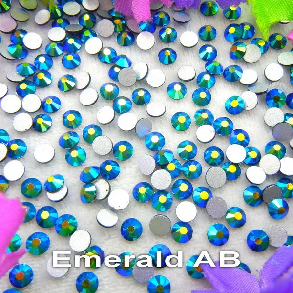 Стекло кристалл Nonhotfix AB цвета 10 размеров SS3-SS30 плоской задней круглой формы стразы клеевые бусины на аксессуары для дизайна ногтей - Цвет: A13 Emerald AB
