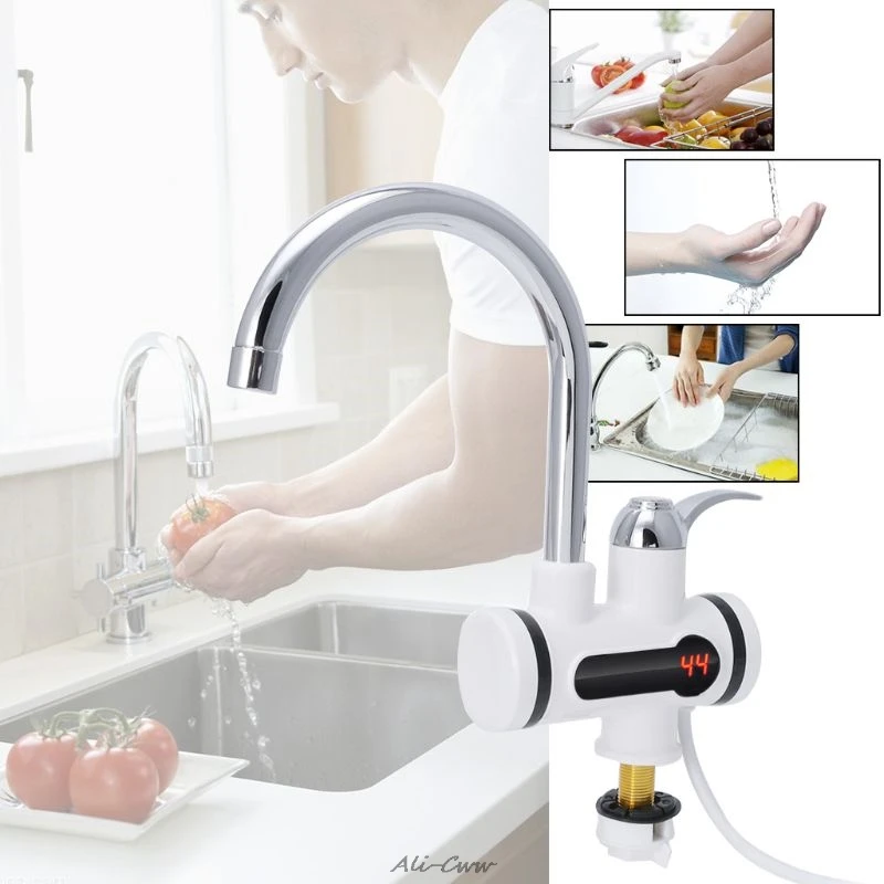 Electric Kitchen Water Heater Tap Instant Hot Water Faucet Heater Cold Heating Faucet Tankless Instantaneous LED Digital Display