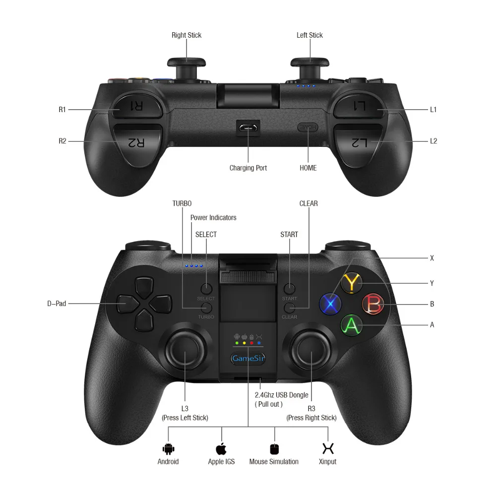 GameSir T1s Bluetooth 2,4G приемник беспроводной игровой контроллер геймпад для Android мобильного телефона/Windows PC/VR/tv Box/PS3