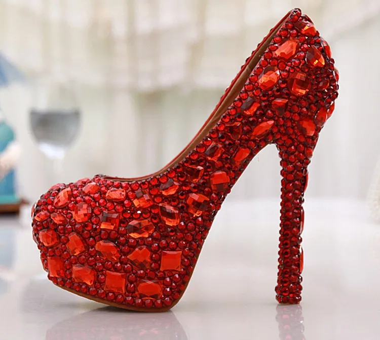 Красный кристалл свадебные туфли с соответствующими кошелек со сверкающими стразами обувь для подружки невесты с муфтой низкий средний высокий каблук плюс Размеры