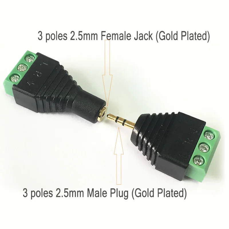 4 Poles Video AV Balun Adapter 4 Pole 2.5mm Male  Female to 4 Pin AV Screw Terminal Connector for CCTV Camera (1)