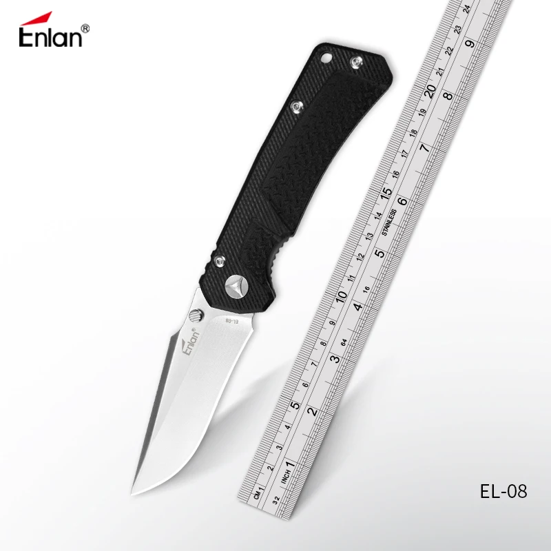 

ENLAN EL-08 Survival Camping Folding Knives Hunting Knife 9Cr13mov Steel Satin Blade ,G10 Handle,58-60Hrc ,With Nylon Sheath