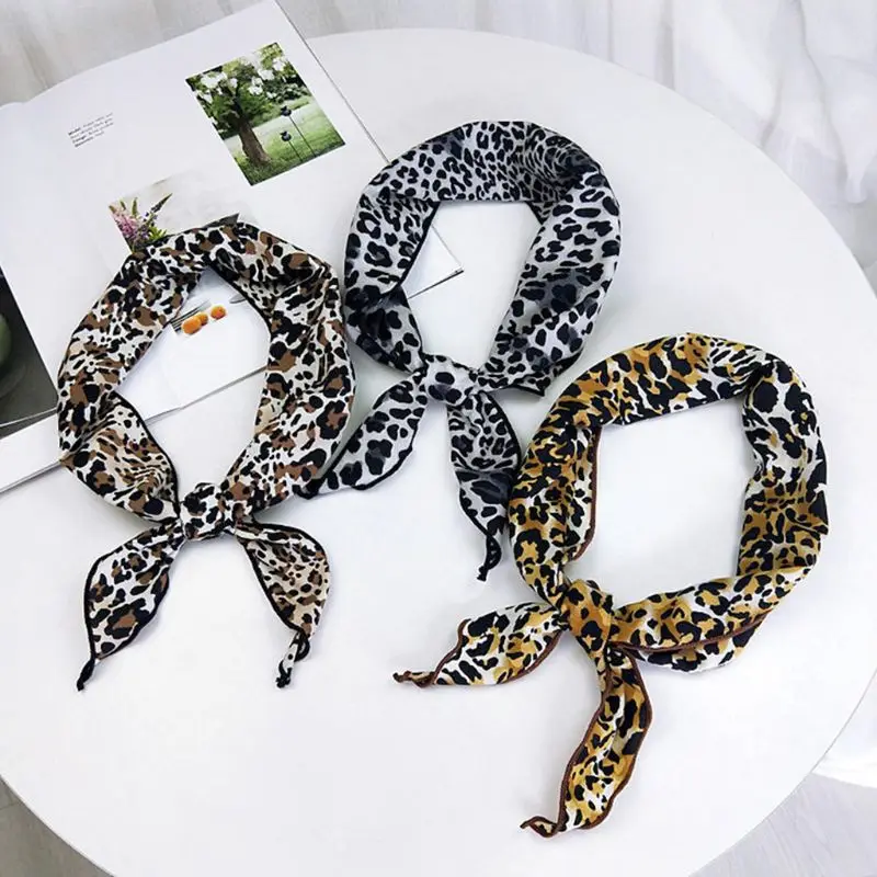 Womens Chiffon Leopard Printed Triangle Neck Scarf Bandana Kerchief Hair Tie New