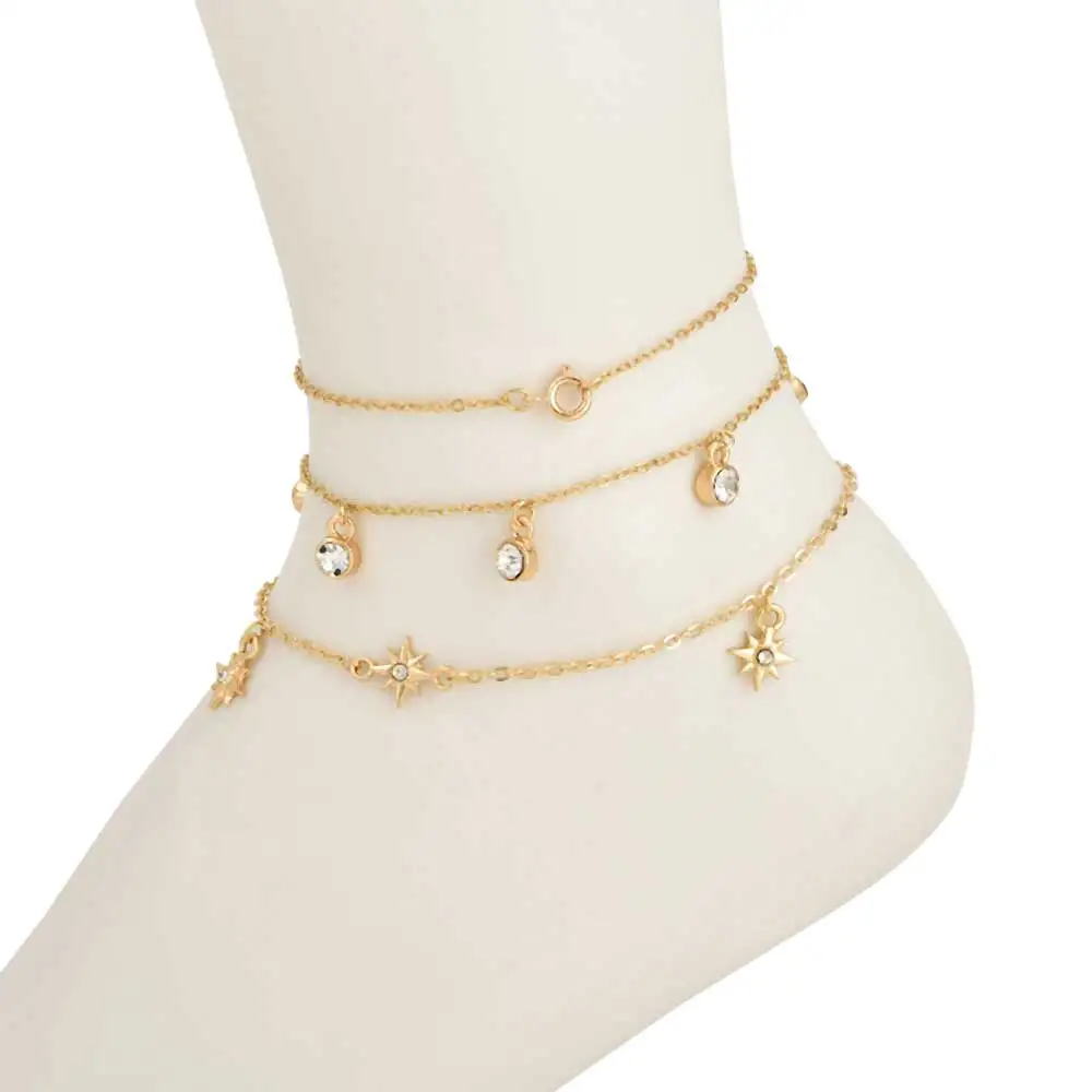 New Fashion Pentagram female anklet Star Pendant Anklets Double Layers Adjustable Bracelet Foot Chain Beach Jewelry