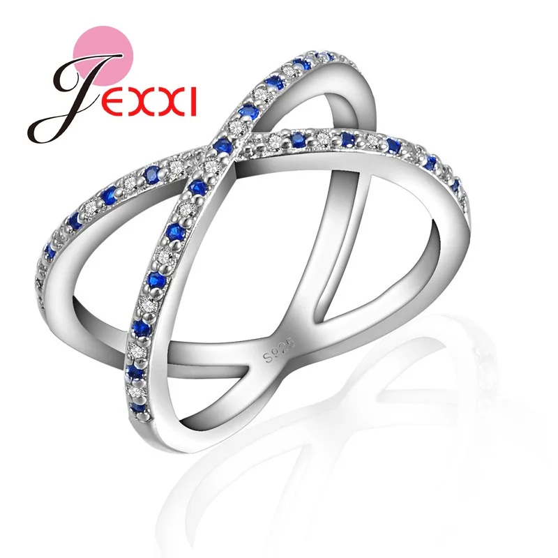 Brand 925 Sterling Silver X Shape Design Rings With Pave Setting Cubic