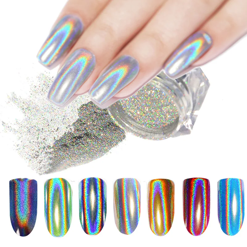 

Laser Nail Glitter Holographic Nail Powder Peacock Mirror Powder Rainbow Nail Art Glitter Dust Pigment Chrome Decorations