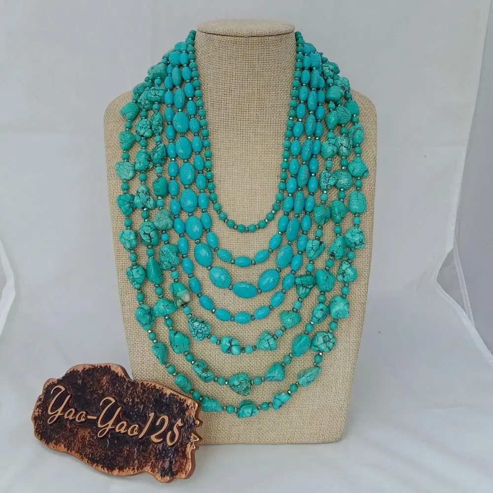 

19'' 7 Strands Blue Gems Stone Crystal Necklace