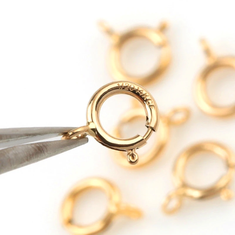 1Pair 5/6mm 14K Gold Round Spring Ring Clasps Hooks for Bracelet
