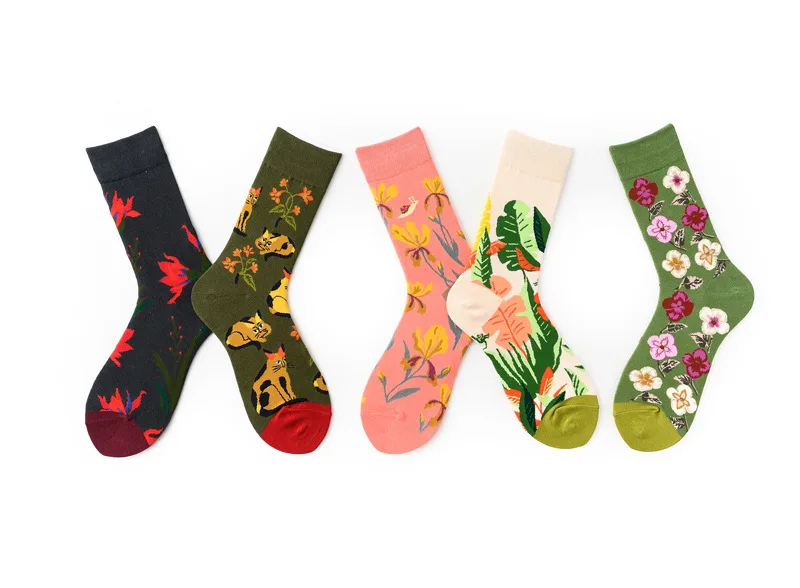 5 пар новые модные носки без пятки хлопковые креативные цветочные узоры персонализированные женские носки для осени и зимы 151