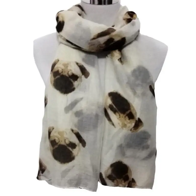  Lady Womens Long Cute Pug Dog Print Scarf Wraps Shawl Soft handkerchief women's scarves handkerchief hijab scarf 40FE2607