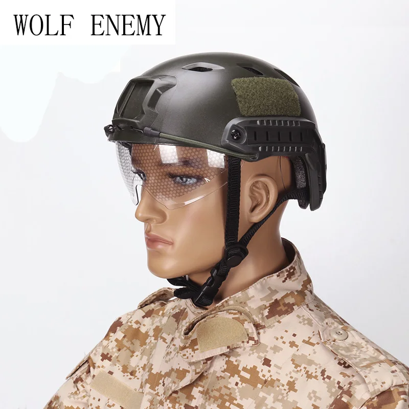 Быстрый Шлем с защитными очками типа BJ военный шлем для страйкбола Шлем тактический армейский шлем для пейнтбола - Цвет: Black
