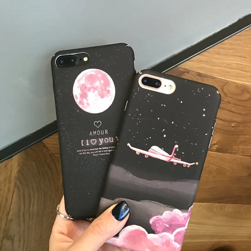 Чехол с изображением планеты для iPhone 7 Plus 8 милый мультяшный черный Жесткий чехол