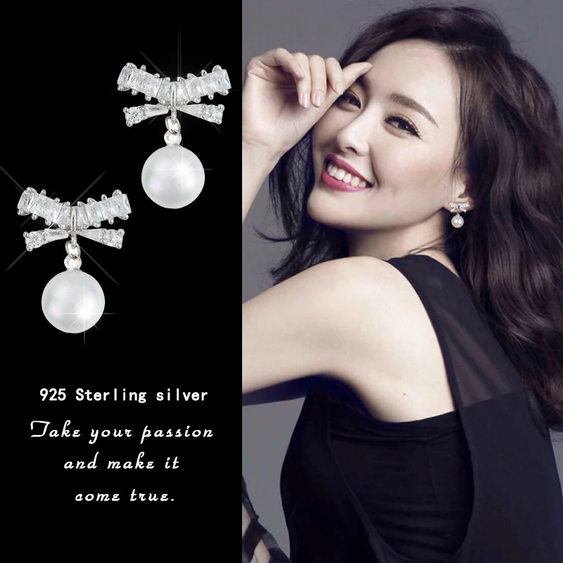

Warme Farben Crystal fromWomen 's Pearl Drop Earrings Zircon bowknot Freshwater Bohe Earring Wedding Fashion Jewelry