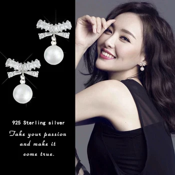 

Warme Farben Crystal fromWomen 's Pearl Drop Earrings Zircon bowknot Freshwater Bohe Earring Wedding Fashion Jewelry