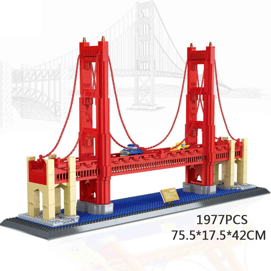 

World famous architecture building block USA State of California Golden Gate Bridge model brick educational toy collection