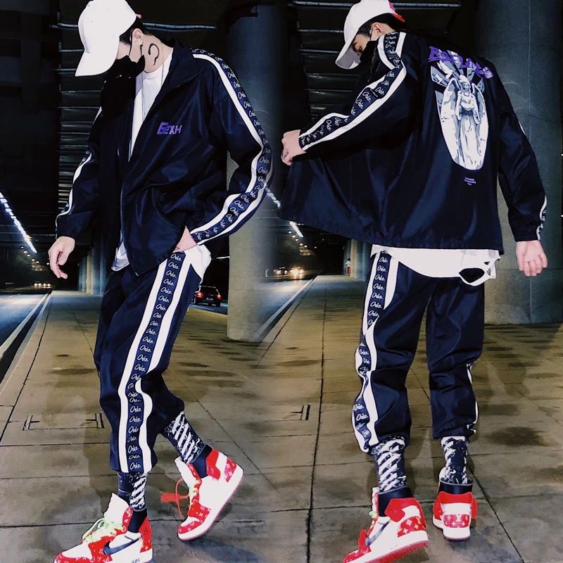 2 Pieces Sets Men Color Block Patchwork Jacket And Loose Fit Elastic Waist Pants Hip Hop Mens Tracksuit Sweatsuits Streetwear 2 Pieces Sets Men Color Block Patchwork Jacket And Loose Fit Elastic Waist Pants Hip Hop Mens Tracksuit Sweatsuits Streetwear