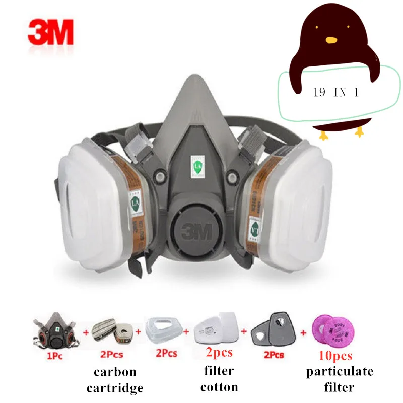 

19 In 1 3M 6200 Organic Vapor Gas Mask Respirator Carbon Canisters 2091 P100 Particulate Filters Safety Work Dust Smoke Mask