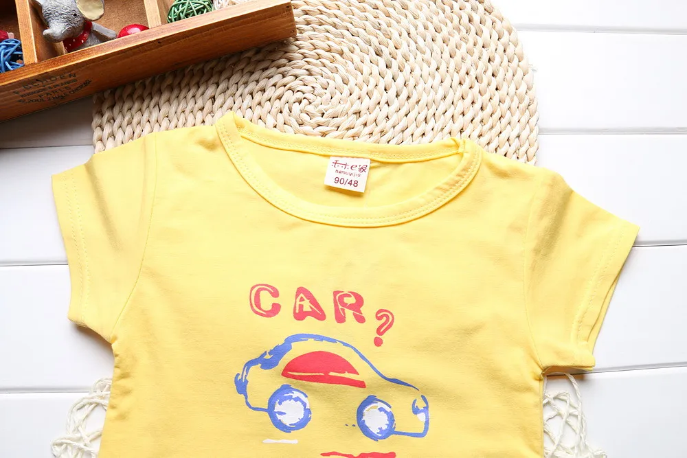 Коллекция года, новая летняя футболка для маленьких мальчиков, футболка с короткими рукавами и принтом машины одежда для маленьких мальчиков детская одежда желтые футболки для малышей, R61
