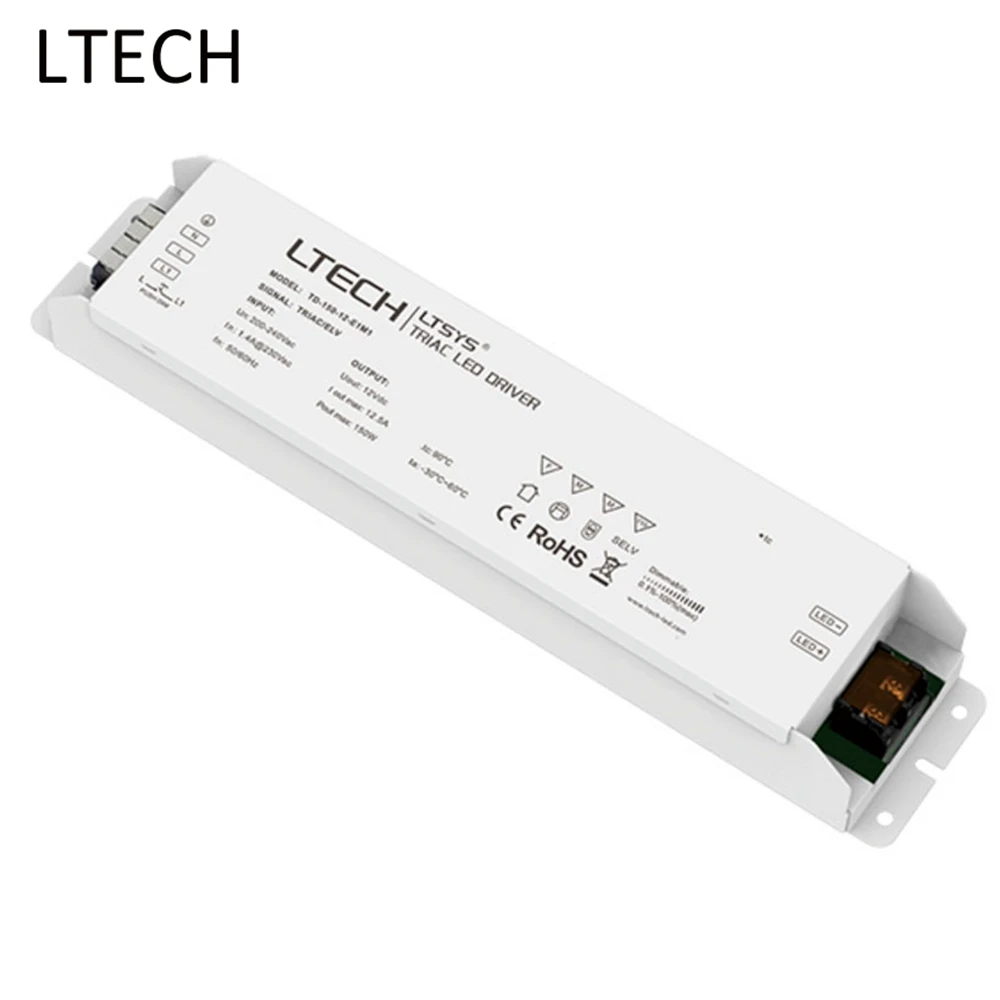 

TD-150-12-E1M1 LTECH intelligent led Driver 12VDC 12.5A 150W constant voltage CV Triac Dimmable LED Driver Triac Push Dim