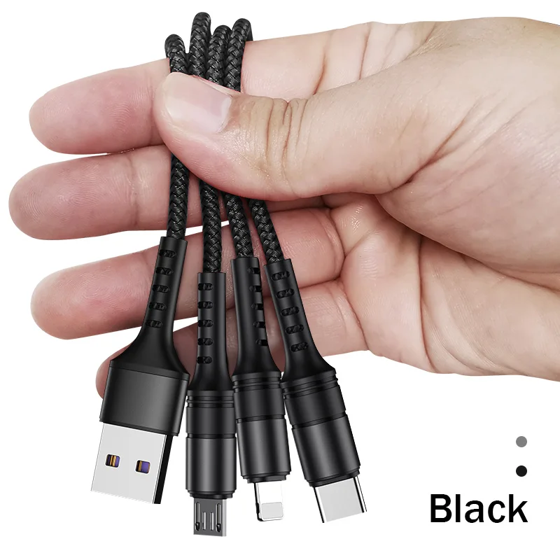 ROCK 3 в 1 USB кабель 3A для мобильного телефона Micro usb type C кабель зарядного устройства для iPhone XR XS Max X huawei USB C провод для быстрой зарядки - Цвет: Black