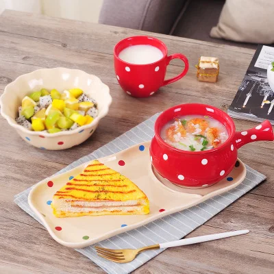 

Dinnerware Sets Wave point ceramic dinner plate creative dot Split beefsteak breakfast bowl set tableware