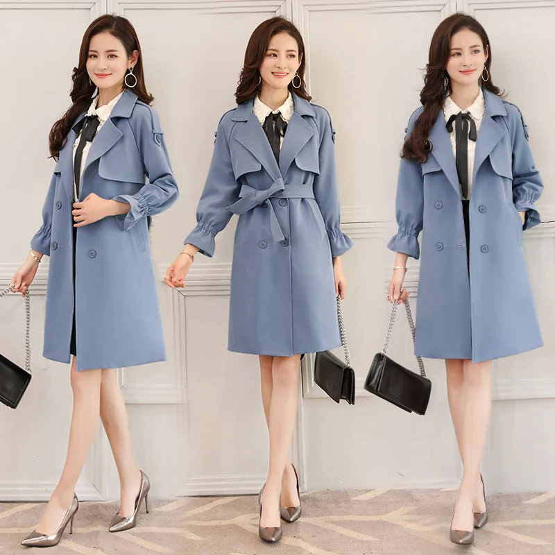 

Casual Slim Women Long Trench Coats Solid Turn-down Collar Designer Windbreaker Plus Size Double Breasted Fall Overcoat