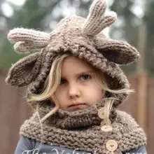 Рождественский подарок, Детские шарфы-повязки, теплый реквизит для фотосессии, зимняя вязаная шерстяная шапка, перчатки, шарф с оленем, вязаный костюм из двух предметов