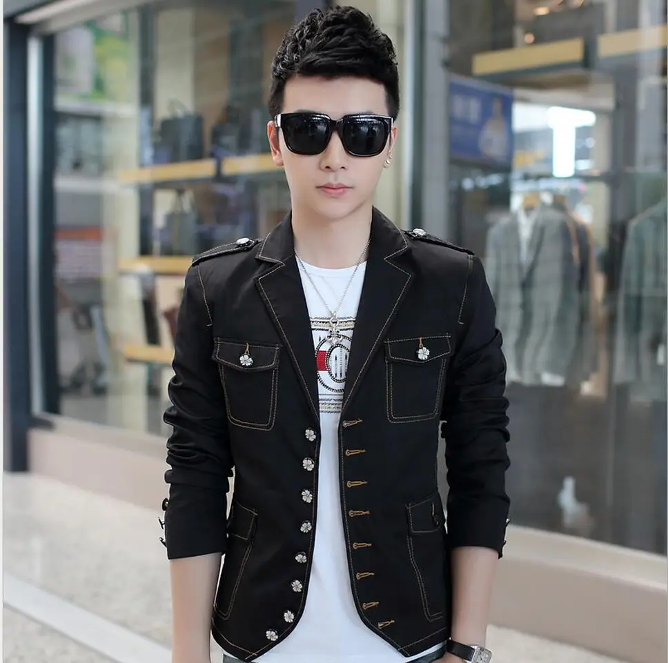 

2019 new fashion casual men's suit jacket tide Slim small suit Denim jacket singer show sincostumes clothing hairstylist jackets
