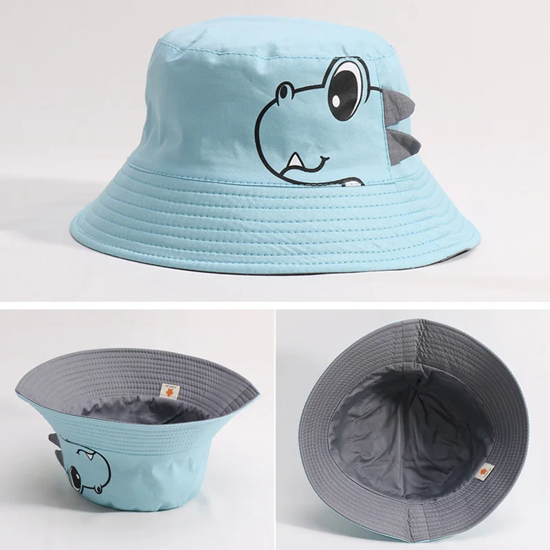 Dinosaur Baby Hat Cotton Double-sided Bucket Hat Baby Spring Autumn Cap Kids Hats Toddler Baby Accessories 1PC