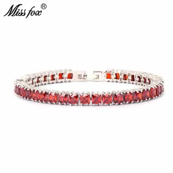 

MISSFOX Hip Hop 6mm Women Men Tennis Bracelet Square Red Cz Diamond 18k Gold Plated Personalized Copper Metal Bracelet