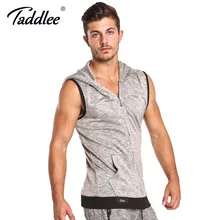 Бренд Taddlee, майка с капюшоном, хлопок, мужская, без рукавов, на молнии, серый, однотонный жилет, для спортзала, активных тройников, толстовки, фитнес, стрейч